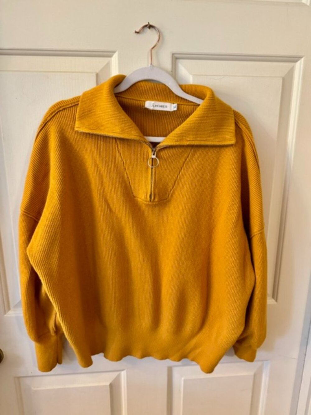 ANRABESS Mustard Yellow Oversized Quarter Zip Knit Pullover XL